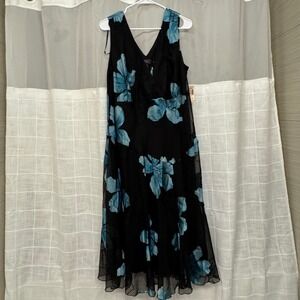 NWT Dressbarn Collection Black Blue Floral Chiffon Midi Dress Sleeveless 18W NWT